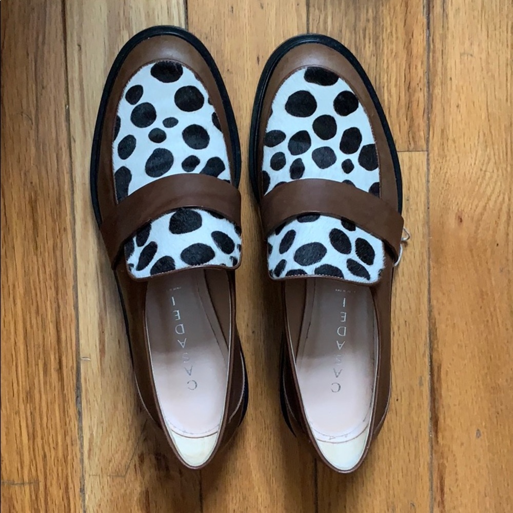 Casadei Cow Print Leather Loafers